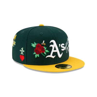 Green Oakland Athletics Hat - New Era MLB Icon 59FIFTY Fitted Caps USA0264589